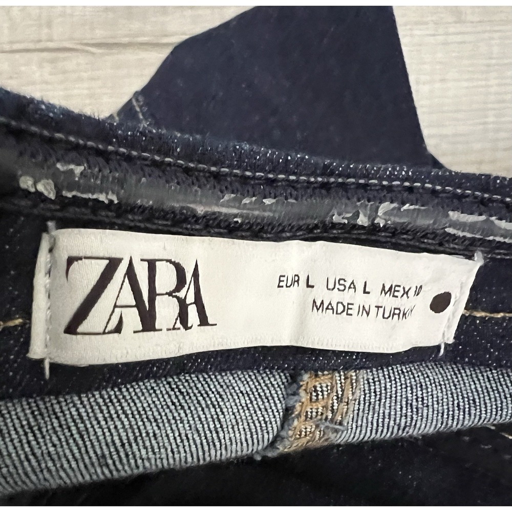 Zara Long Dark Blue Denim Bustier ZW Bodycon Corset Dress Topstitched Size L - Picture 3 of 15